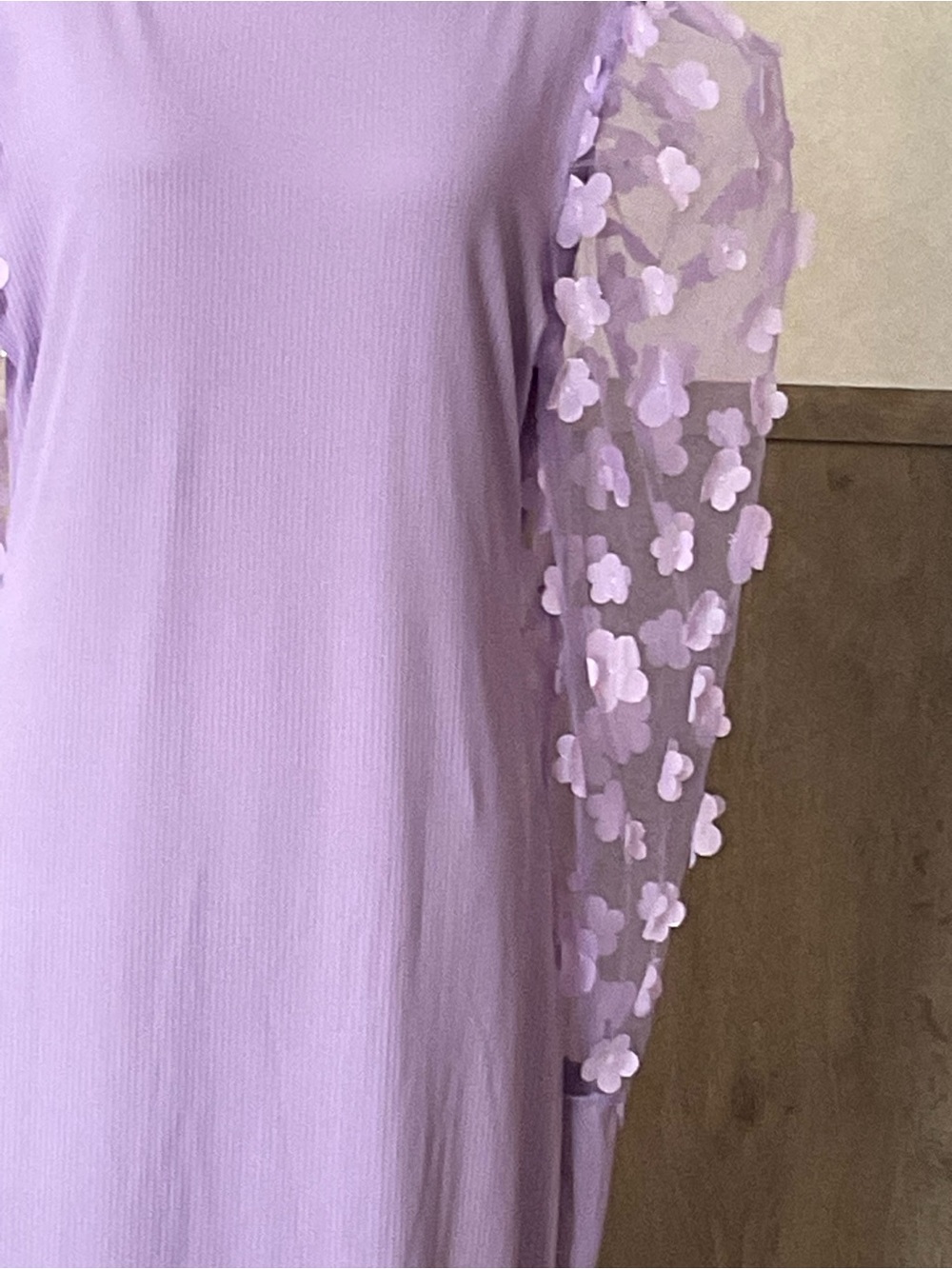 SHEIN Lilac Long-Sleeve Midi Dress with Sheer Floral Puff Sleeves**Fits Like 1X - Picture 10 of 11